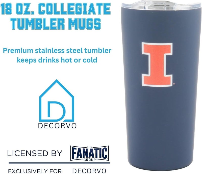 Decorvo Officially Licensed Collegiate Stainless Steel Tumbler - Double Walled Insulated Travel Tumbler with Slide Lid - 18 oz (Illinois) - Image 2